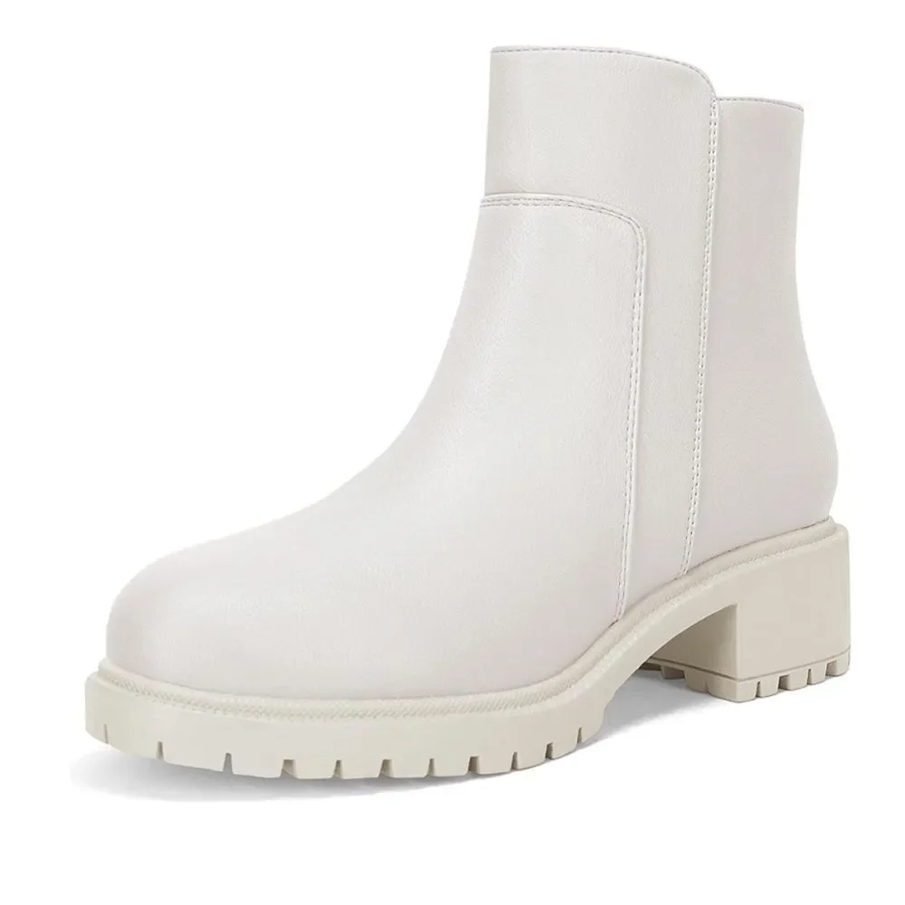 Lug Sole Ankle Booties Chunky Block Heel Round Toe Fall Winter Boots Shoes